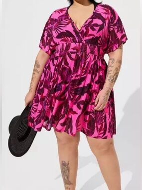 Torrid Pink Floral Smocked Waist Swim Cover Up Dress Size 1X